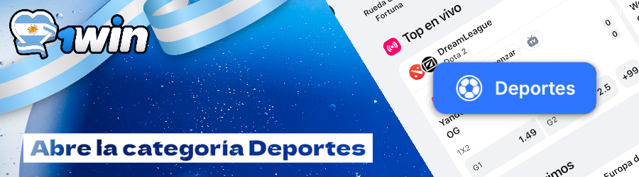 Abre la categoría Deportes 1win