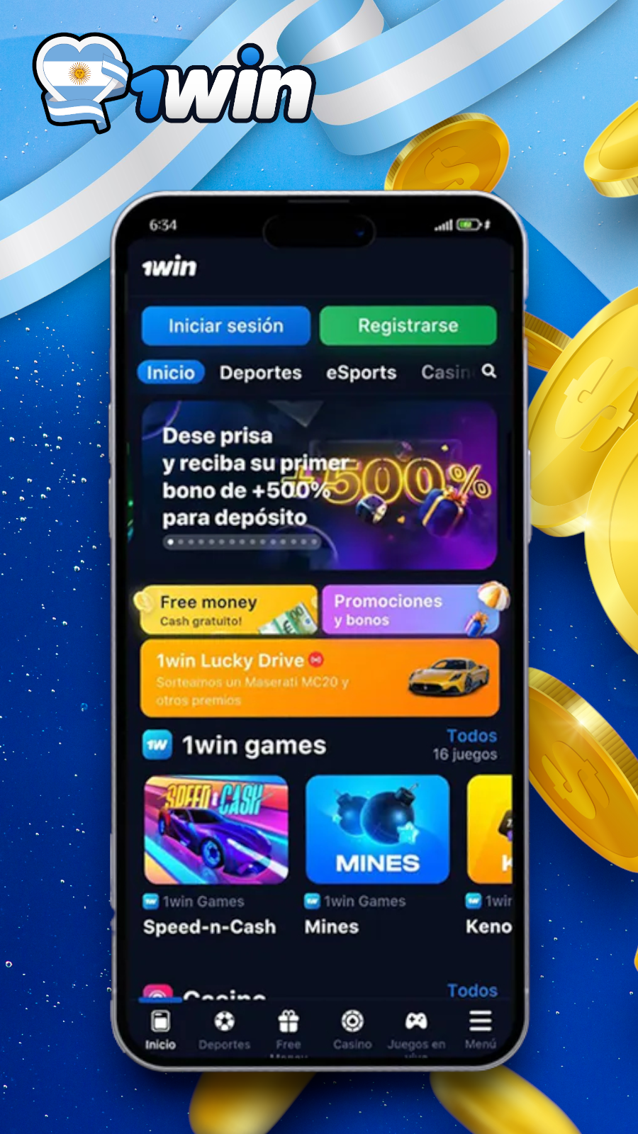 Aplicación 1win - dispositivos móviles